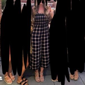 Navy/Beige Gingham Sz Large Jumpsuit